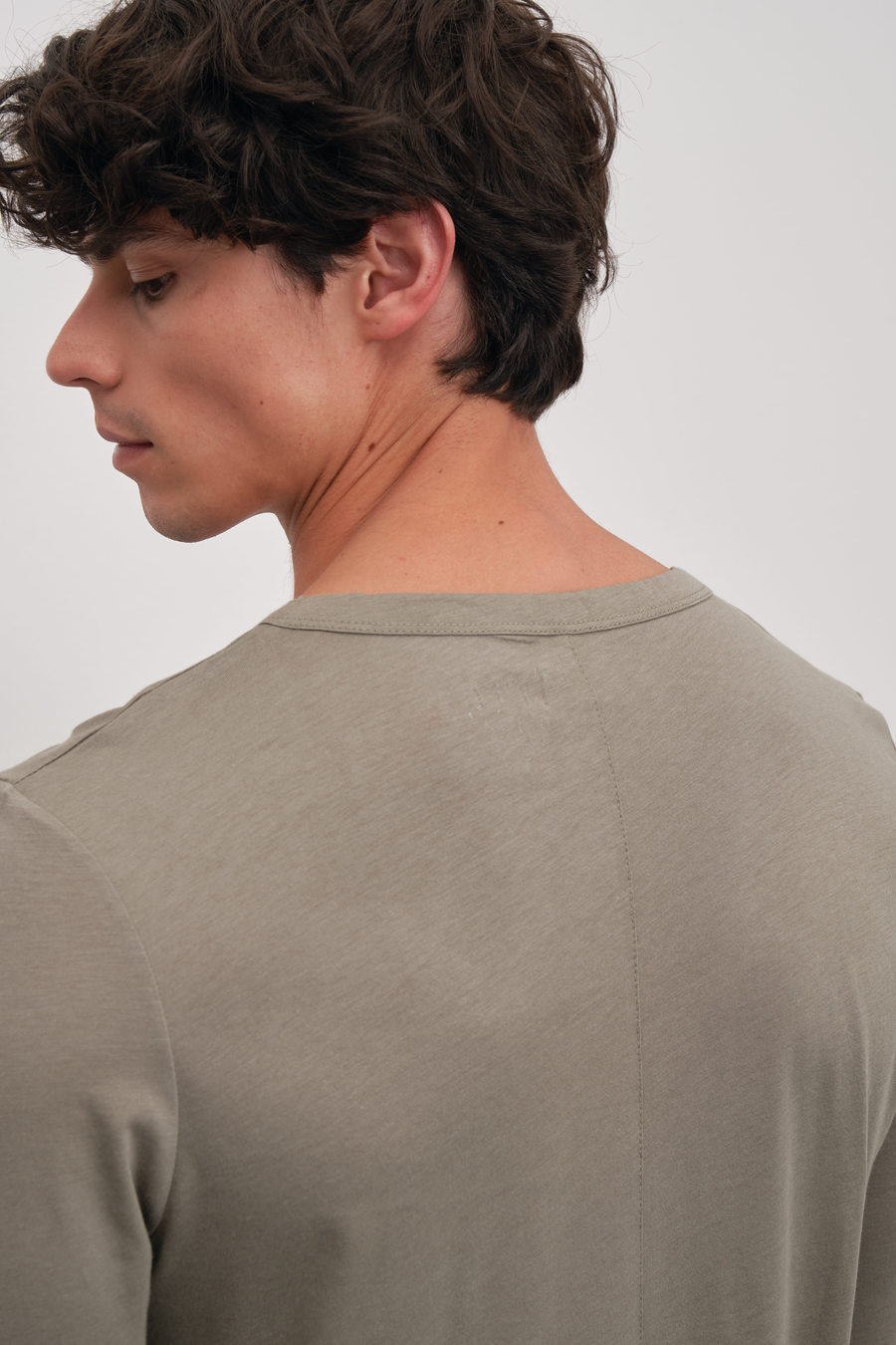 Long Sleeved T-shirt with Back Stitching in Lightweight Cotton/Modal Blend