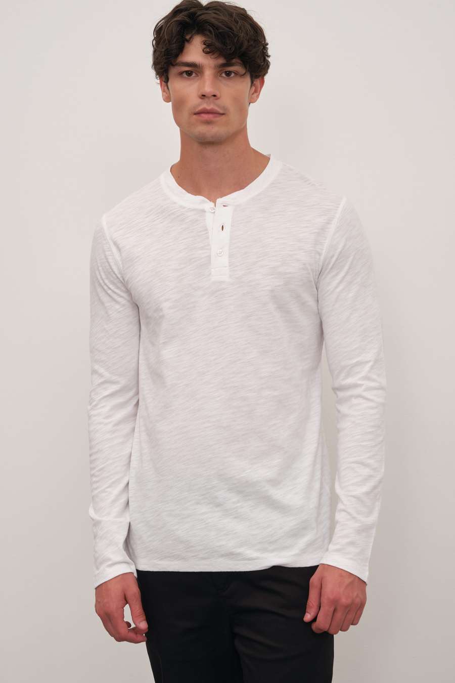 Long Sleeve Henley in Slub Cotton