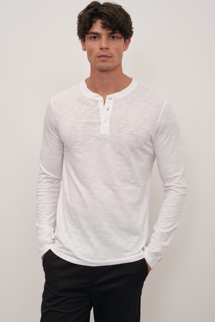 Long Sleeve Henley in Slub Cotton