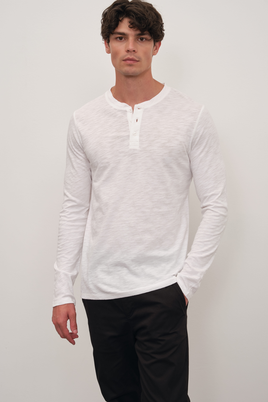 Long Sleeve Henley in Slub Cotton