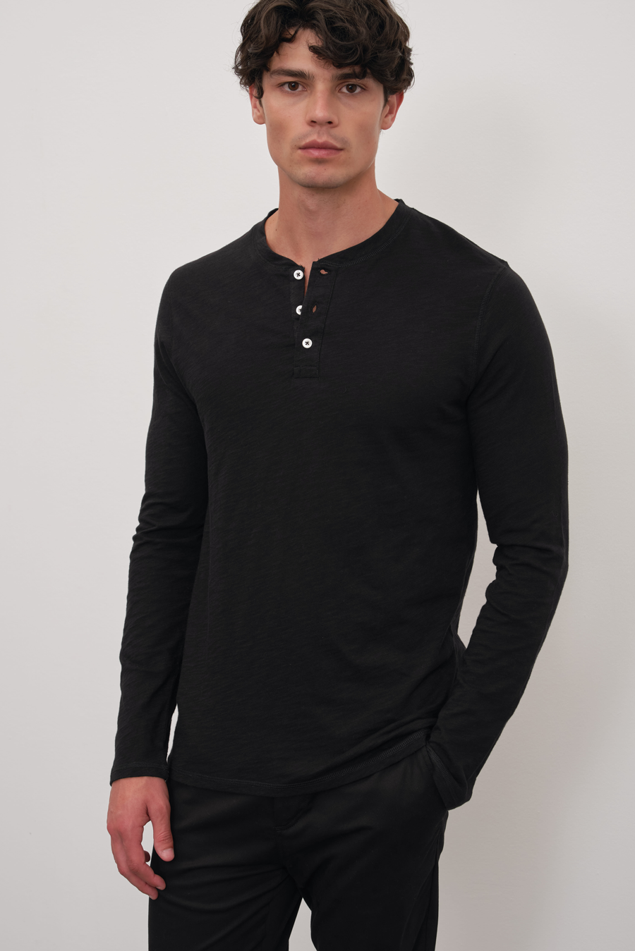 Long Sleeve Henley in Slub Cotton