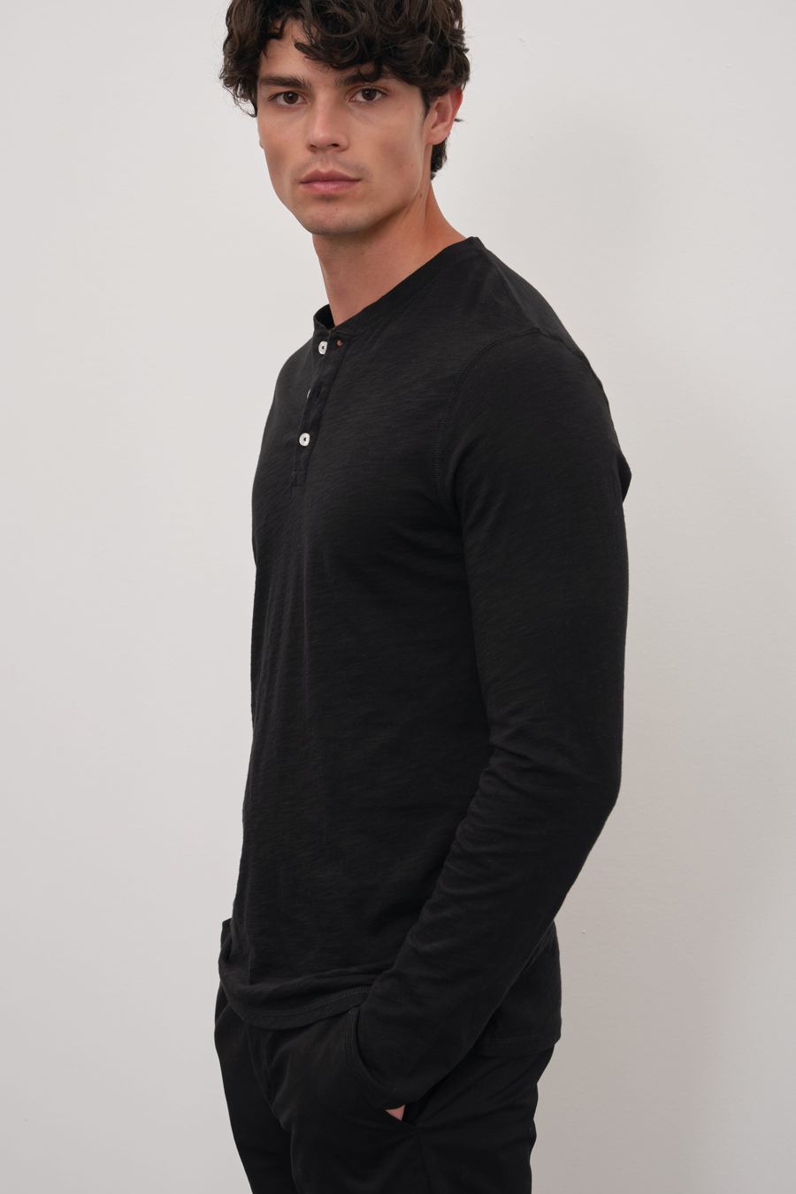 Long Sleeve Henley in Slub Cotton