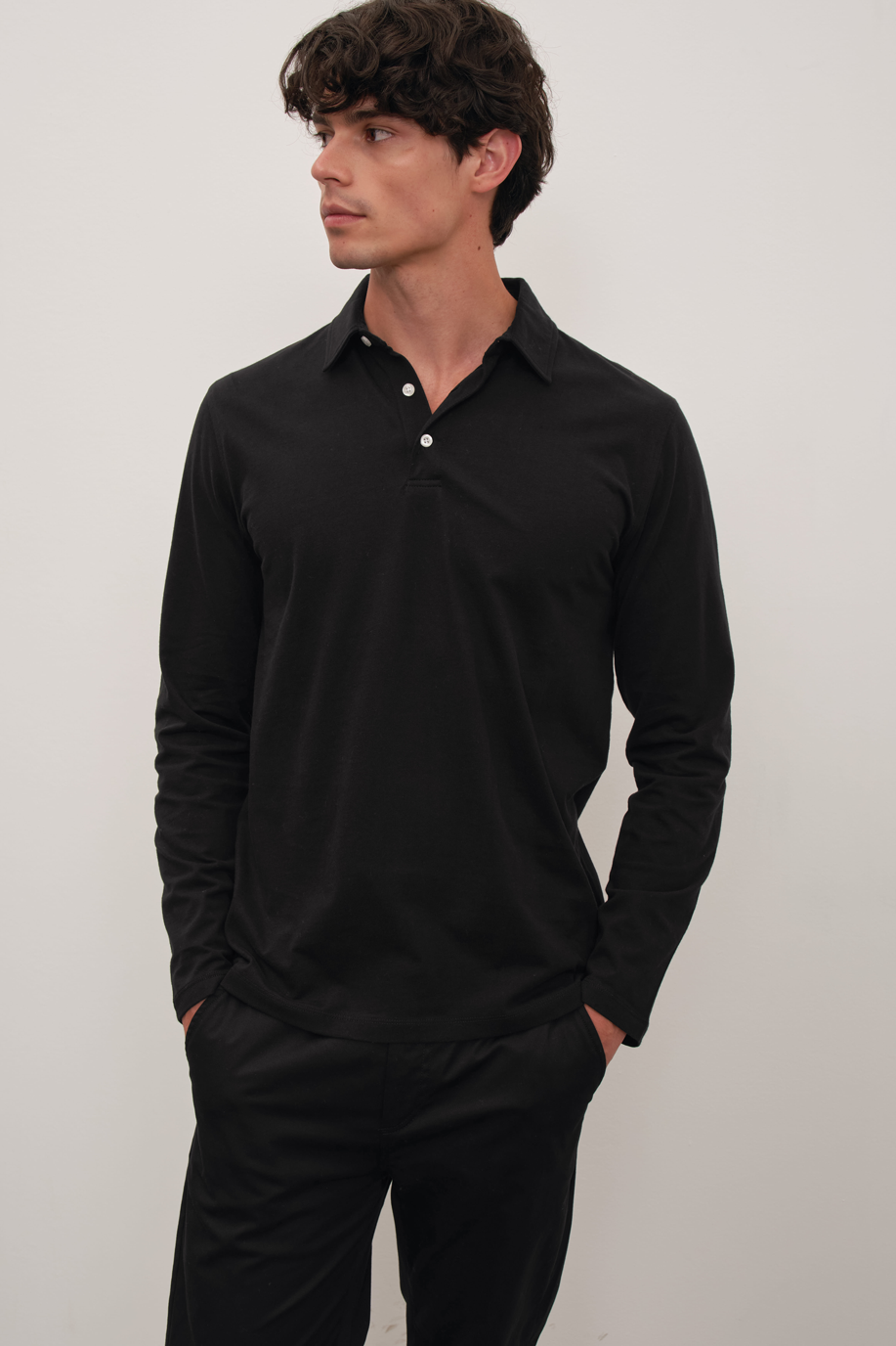 Polo Neck Midweight Brushed Cotton T-shirt