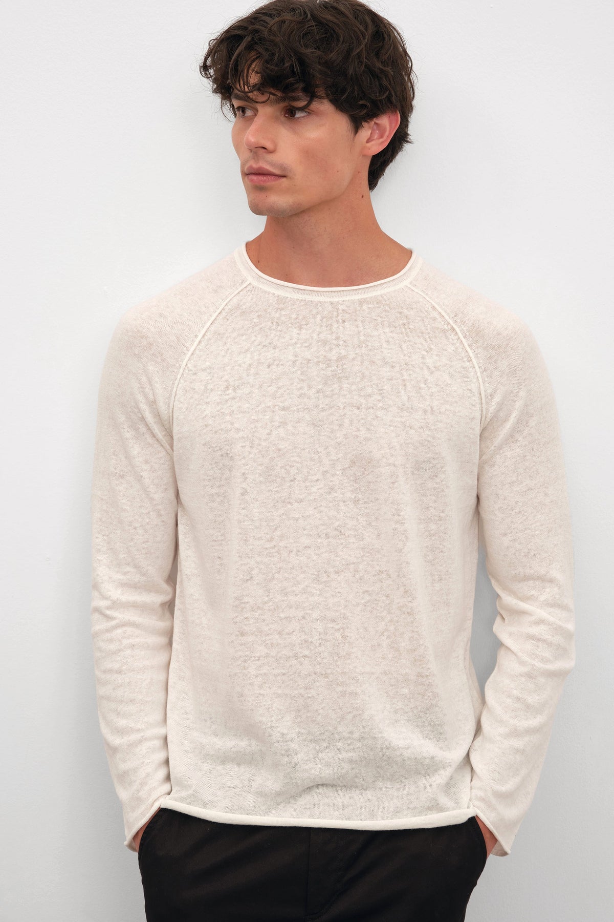 Raglan Sleeve Lightweight Unisex Sweater in Cotton/Linen Blend