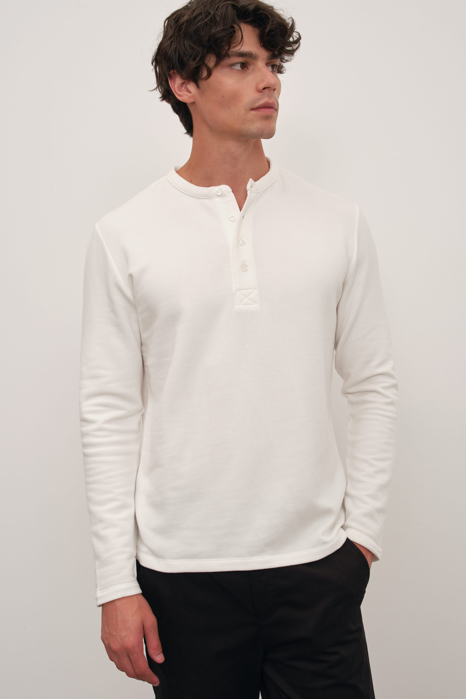 Modal Fleece Half-Buttoned Sweatshirt