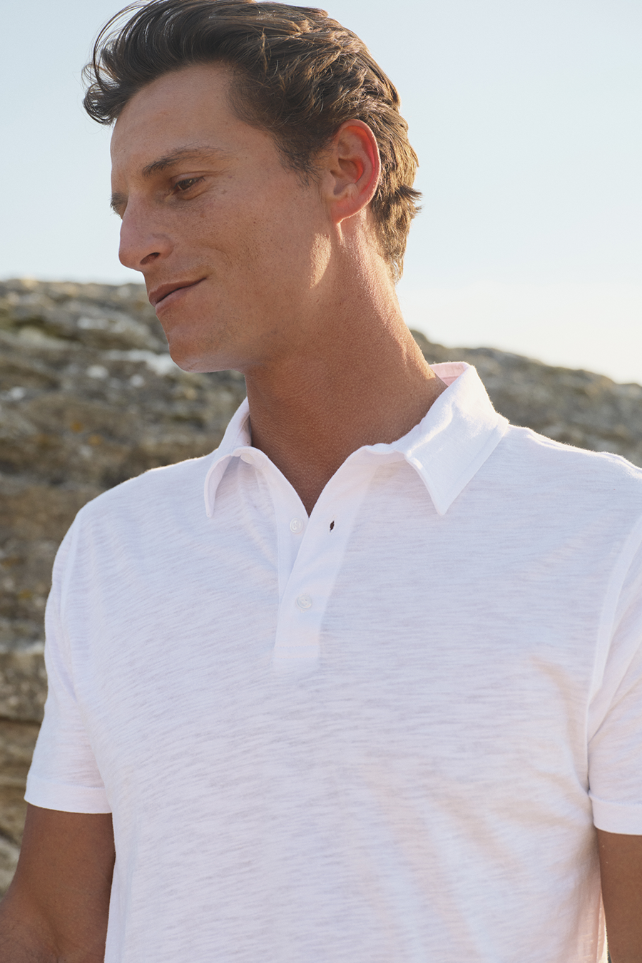 Polo Neck T-shirt in Slub Cotton