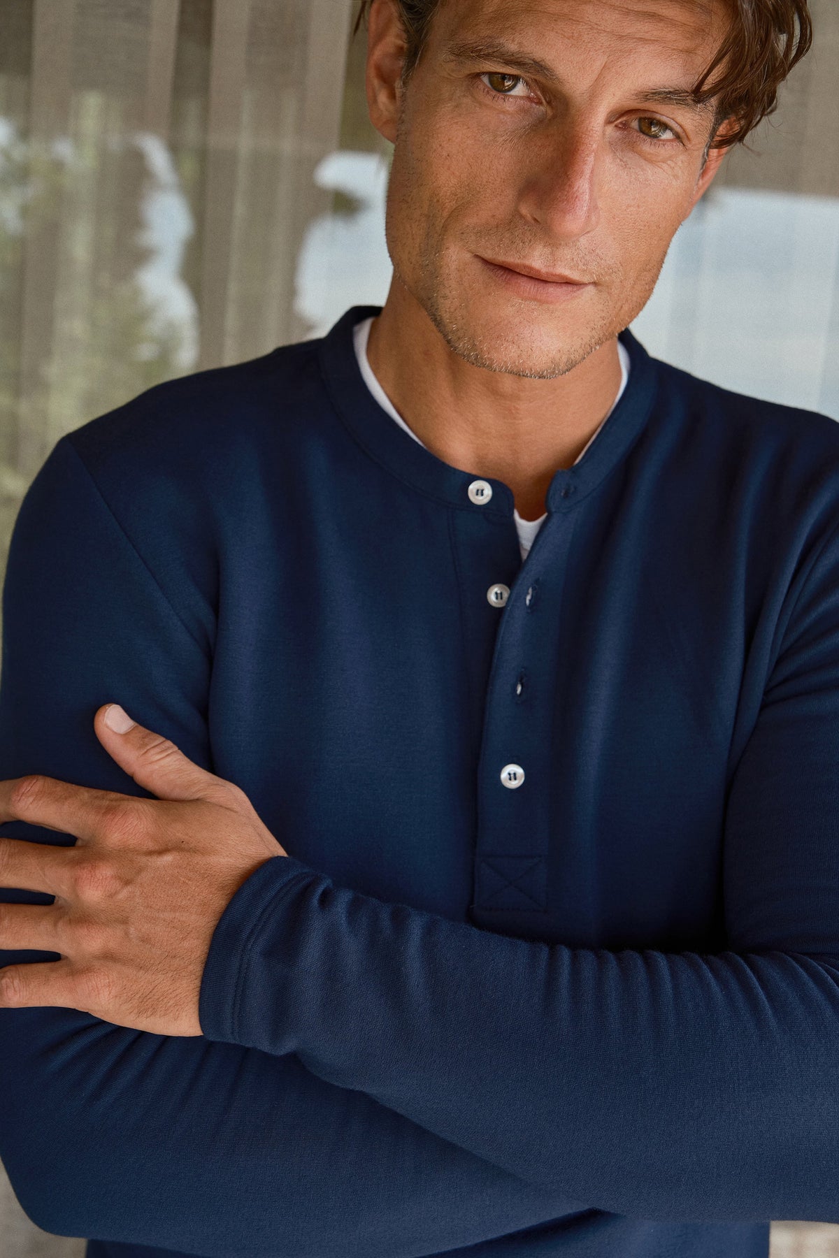 Modal Fleece Half-Buttoned Sweatshirt