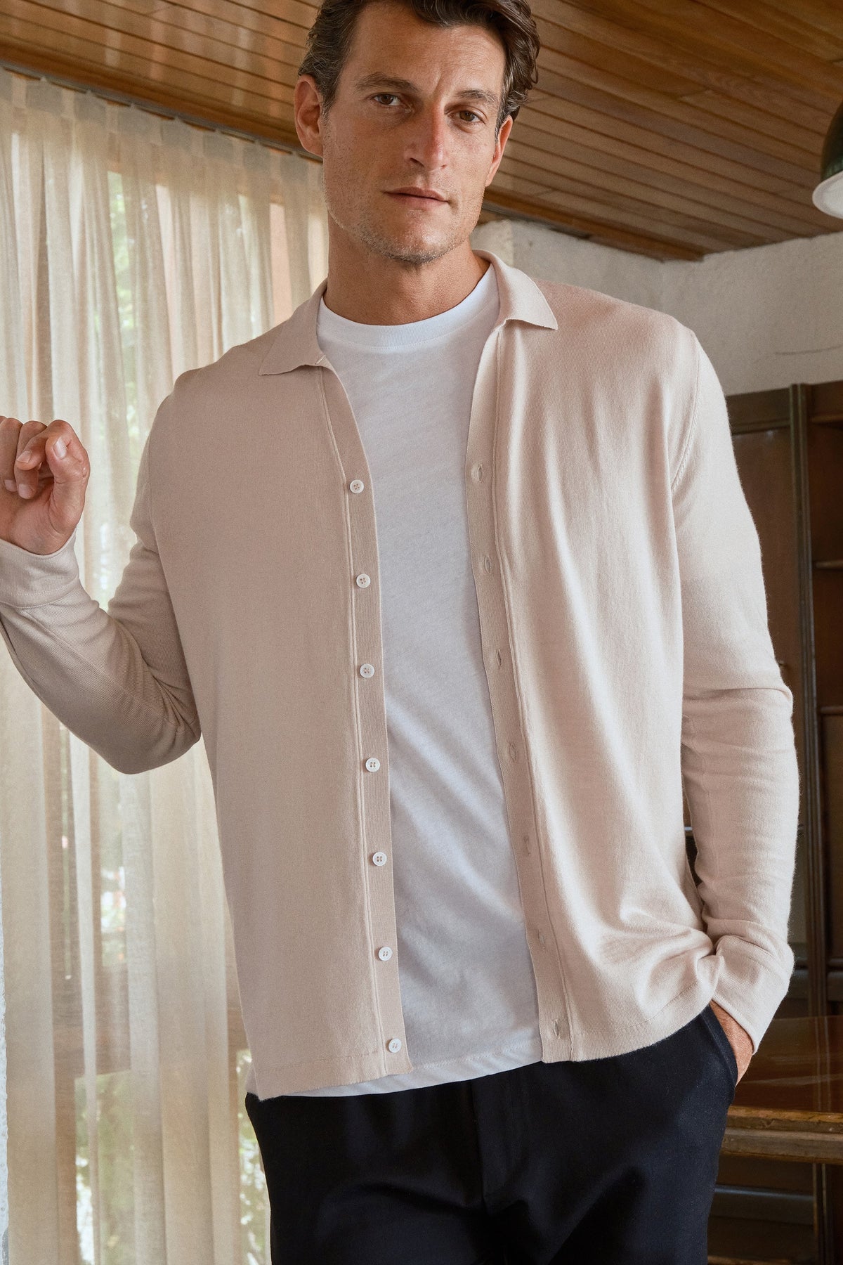 Lightweight Cashmere Polo-Neck Unisex Knit Shirt