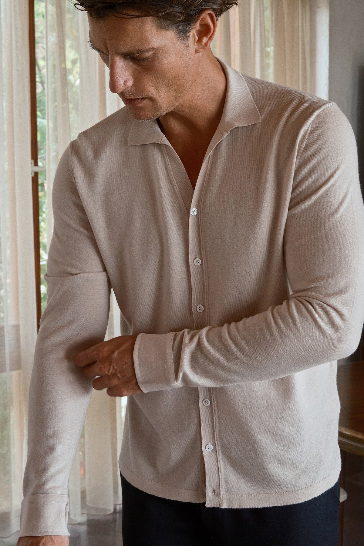 Lightweight Cashmere Polo-Neck Unisex Knit Shirt
