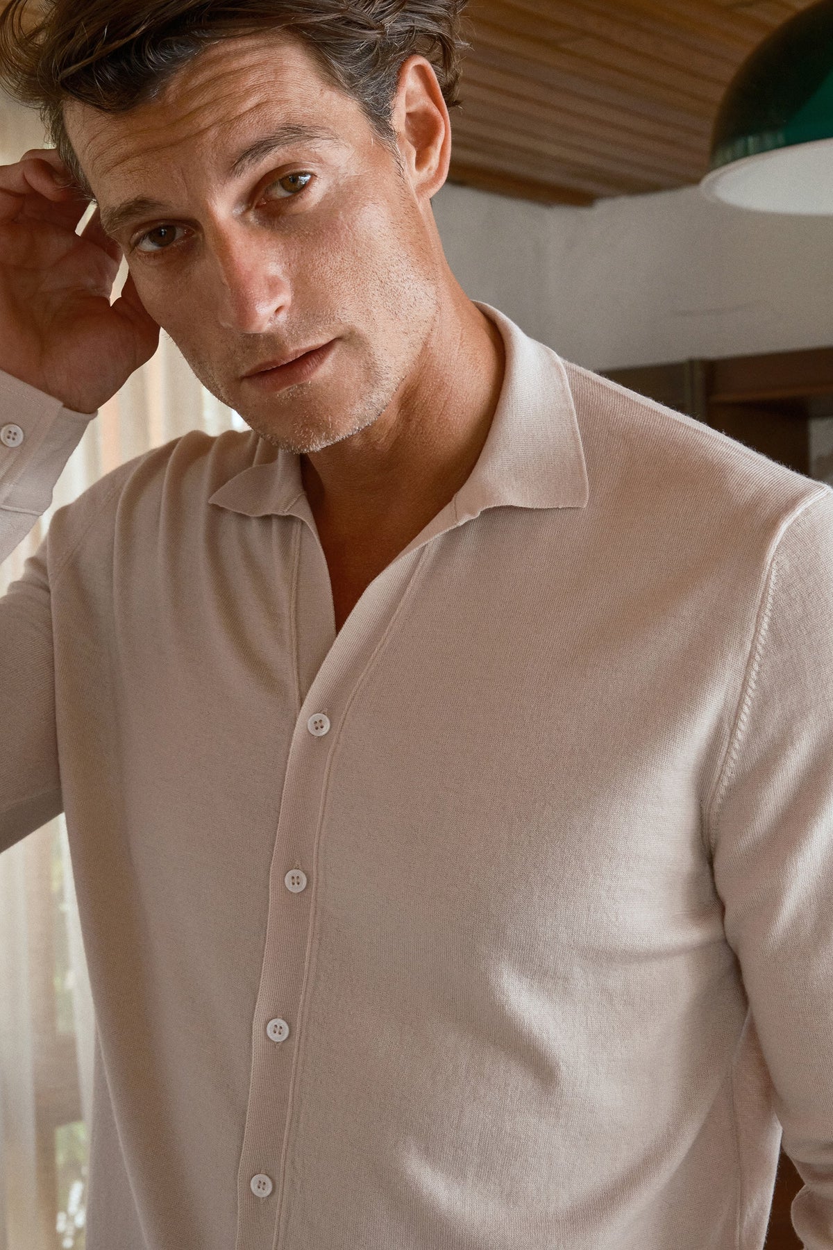 Lightweight Cashmere Polo-Neck Unisex Knit Shirt