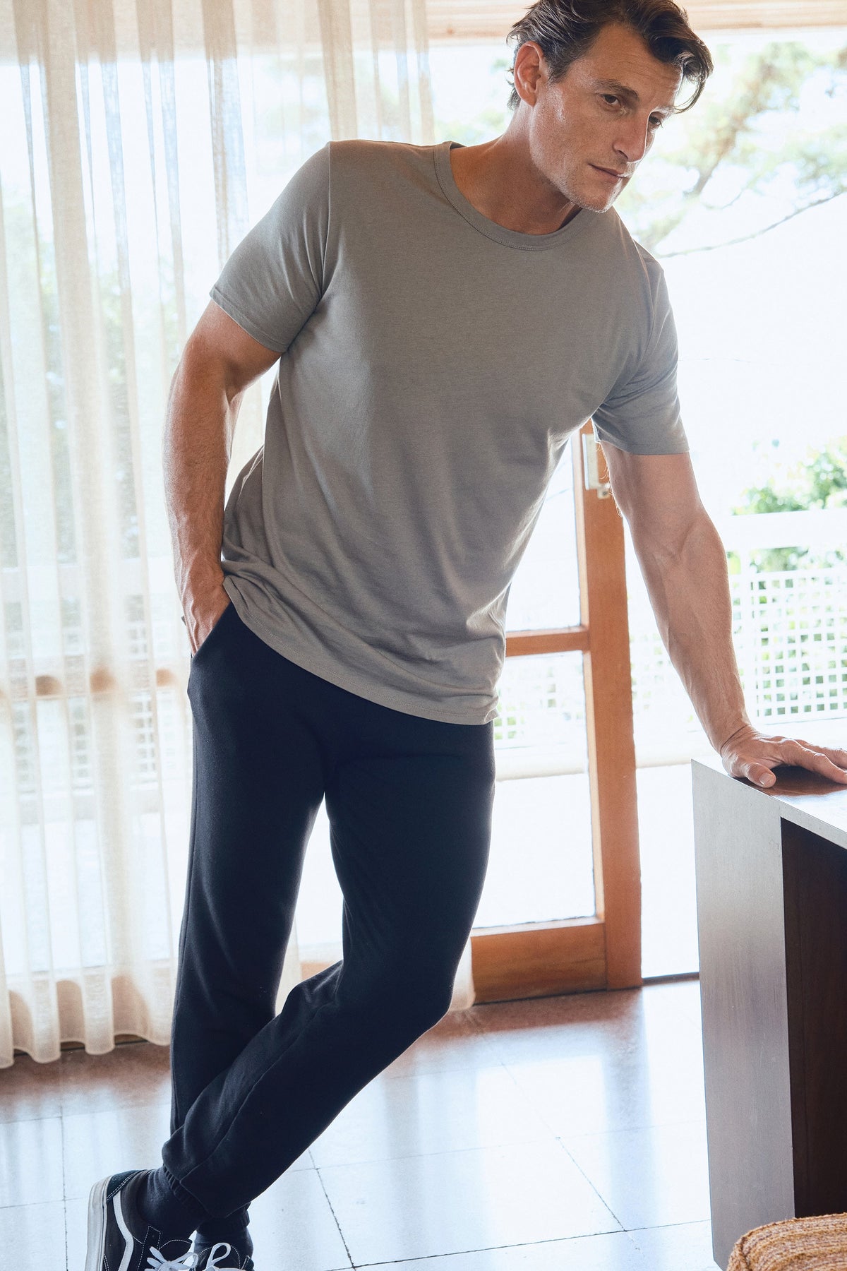 Crew Neck T-shirt in Lightweight Cotton/Modal Blend