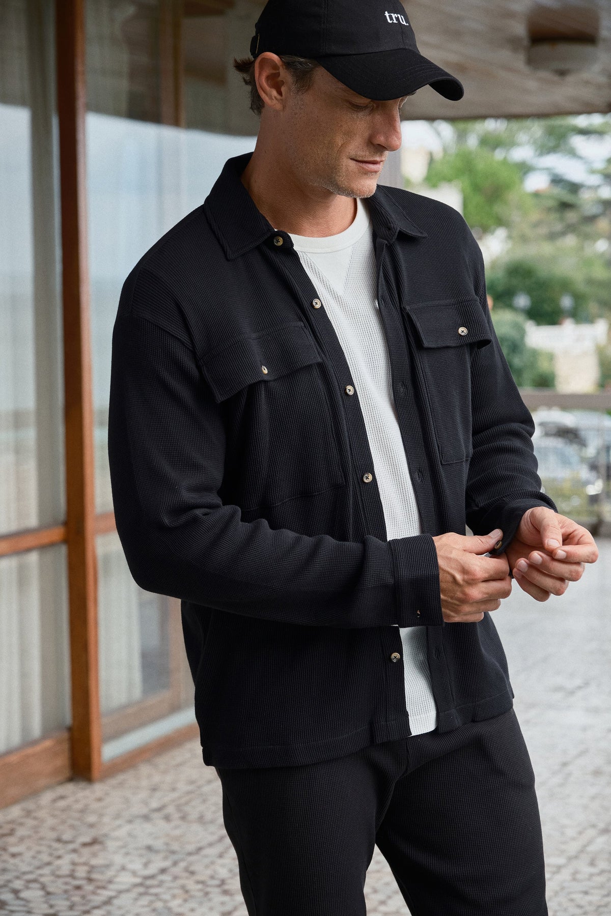 Waffle Cotton Shirt Jacket