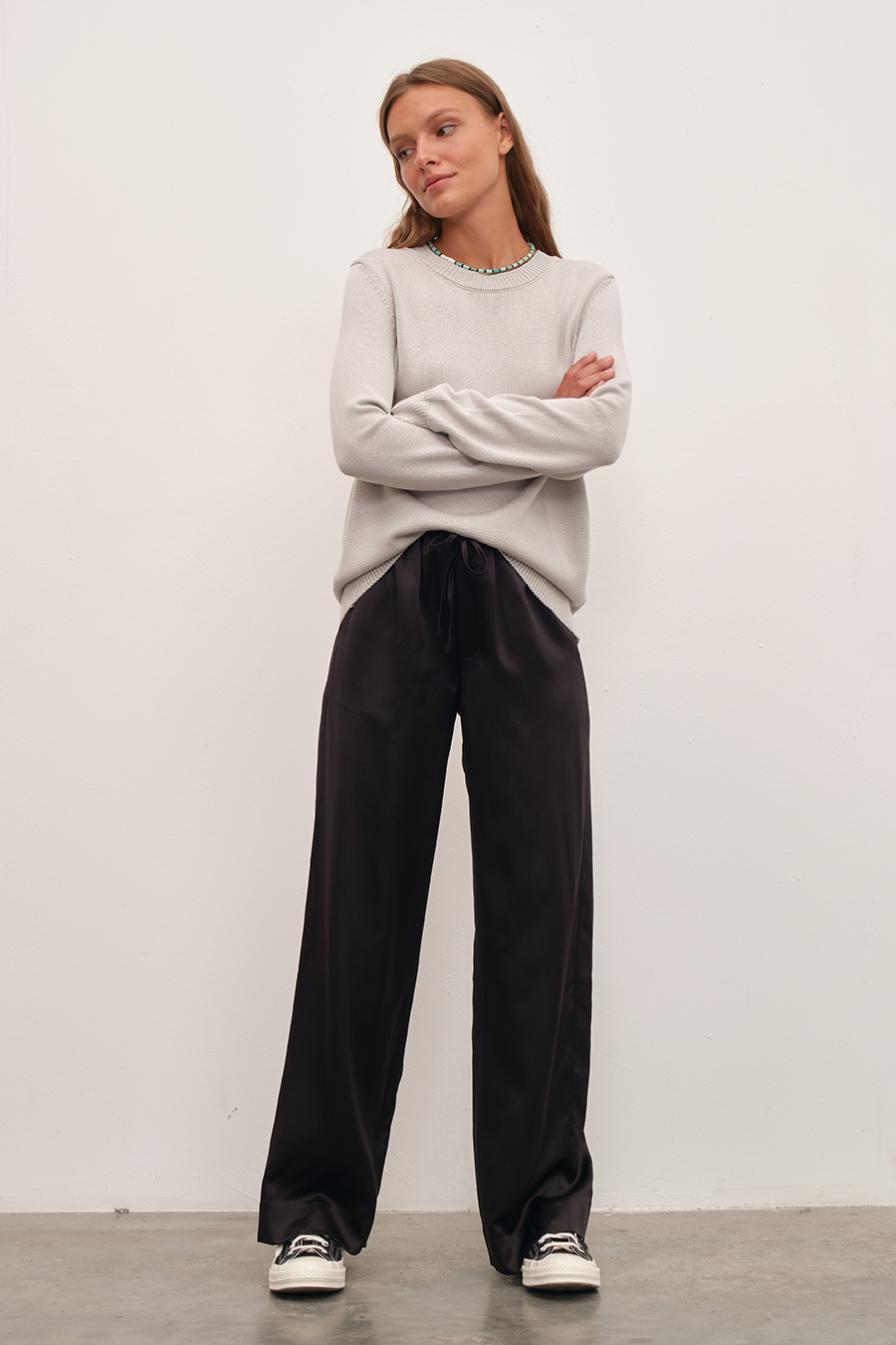 Silk Satin Wide-Leg Pants