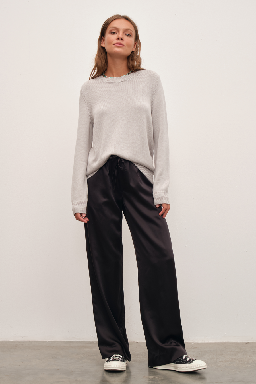 Silk Satin Wide-Leg Pants