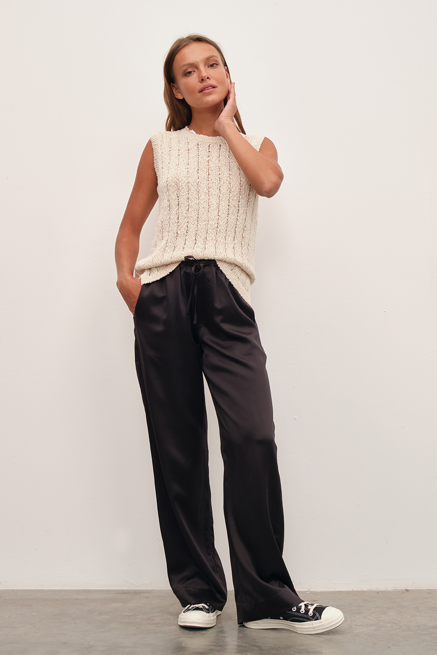 Silk Satin Wide-Leg Pants