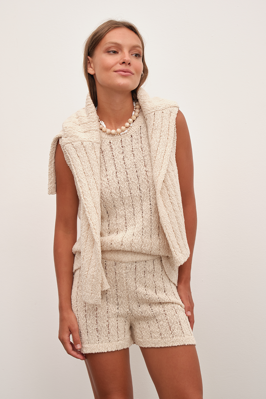 Crochet Knit Muscle Tee in Organic Cotton