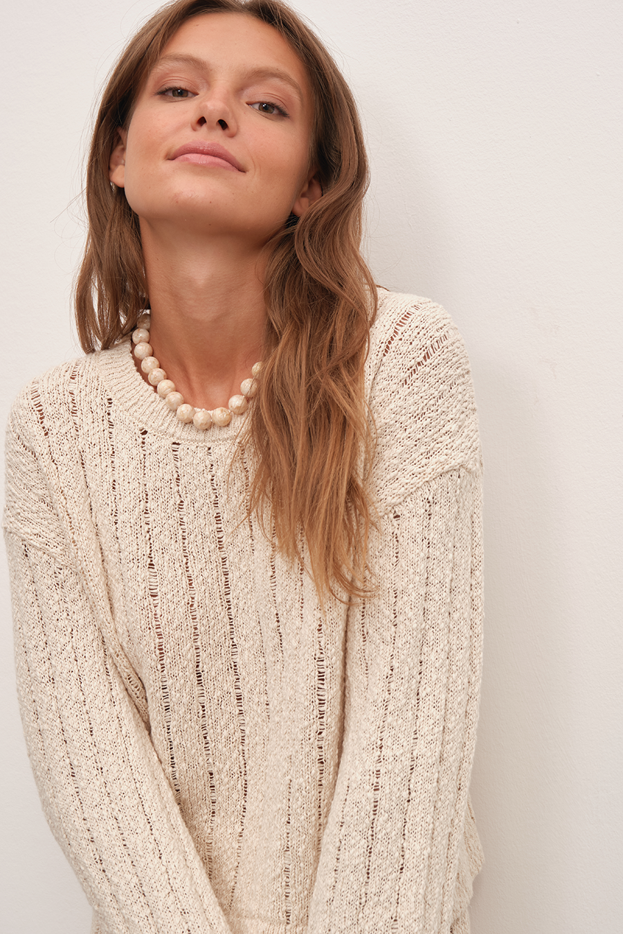 Crochet Knit Crop Sweater in Organic Cotton