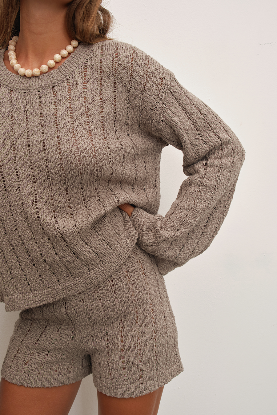 Crochet Knit Crop Sweater in Organic Cotton