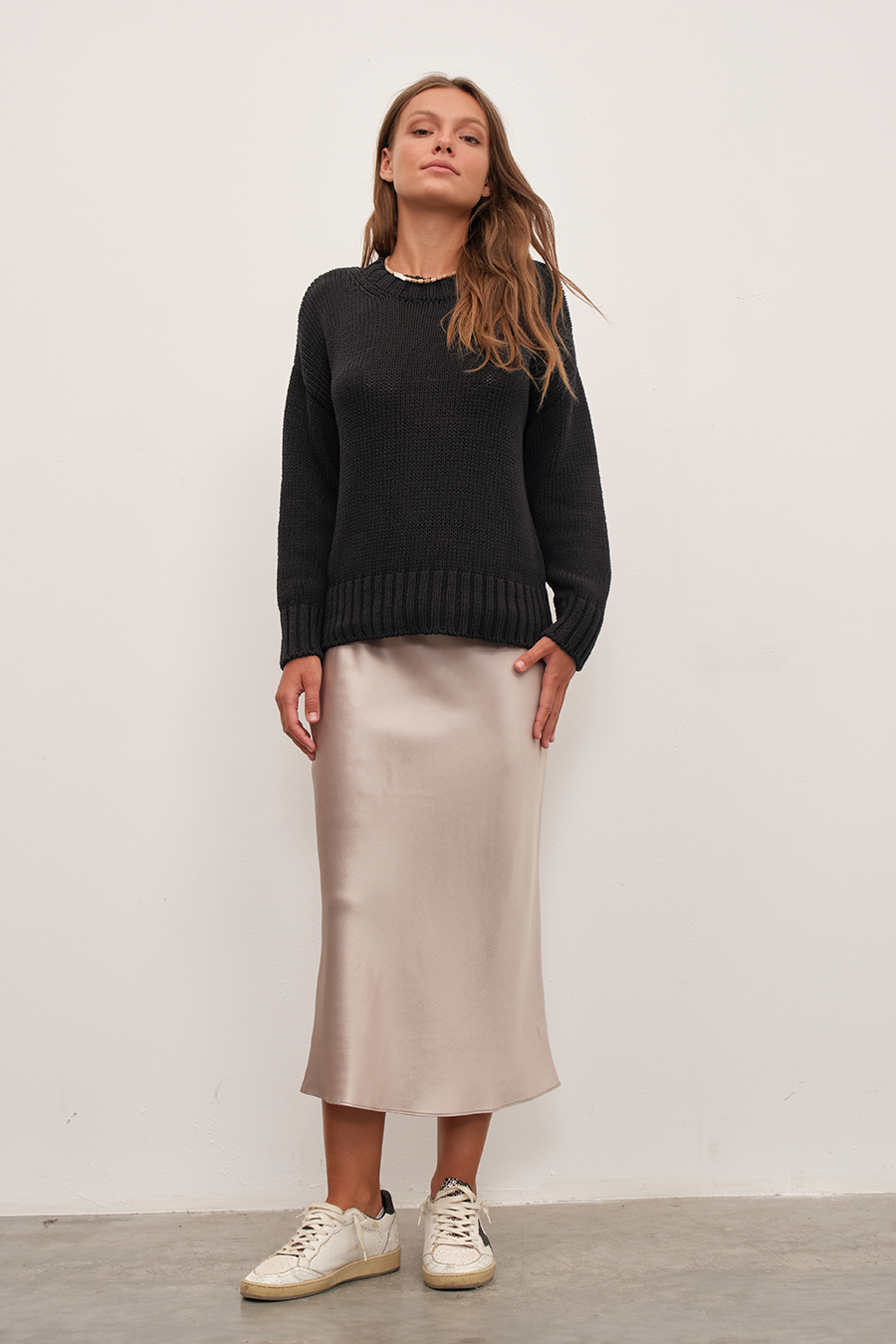 Silk Satin Midi Skirt
