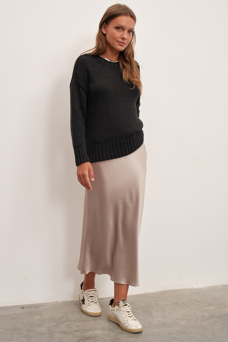 Silk Satin Midi Skirt