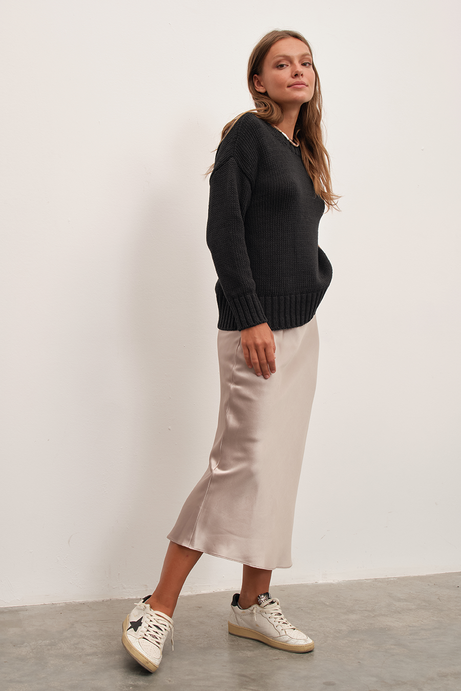 Silk Satin Midi Skirt