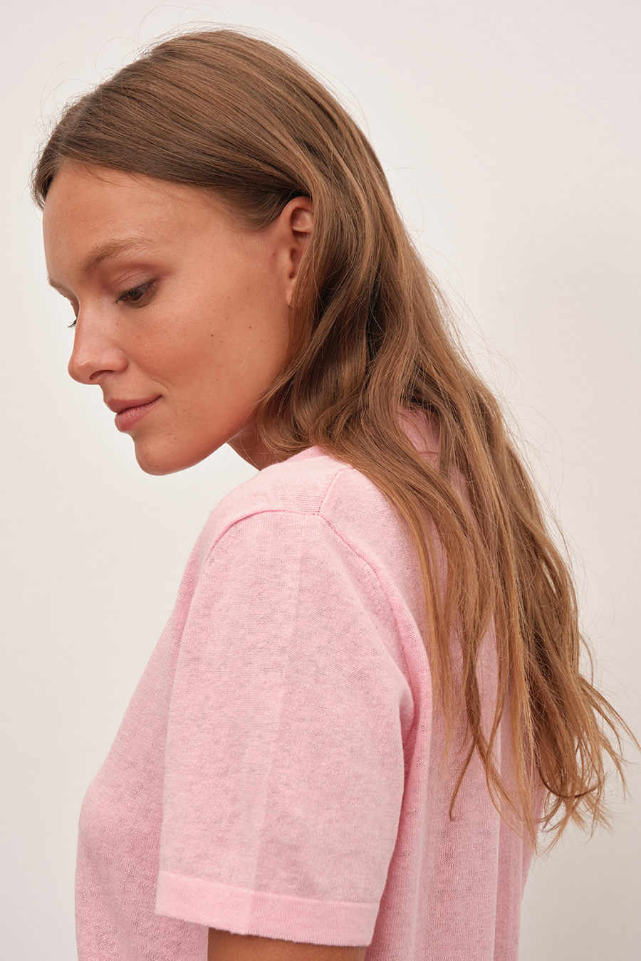 Polo Neck Knit Tee in Cotton/Linen Blend