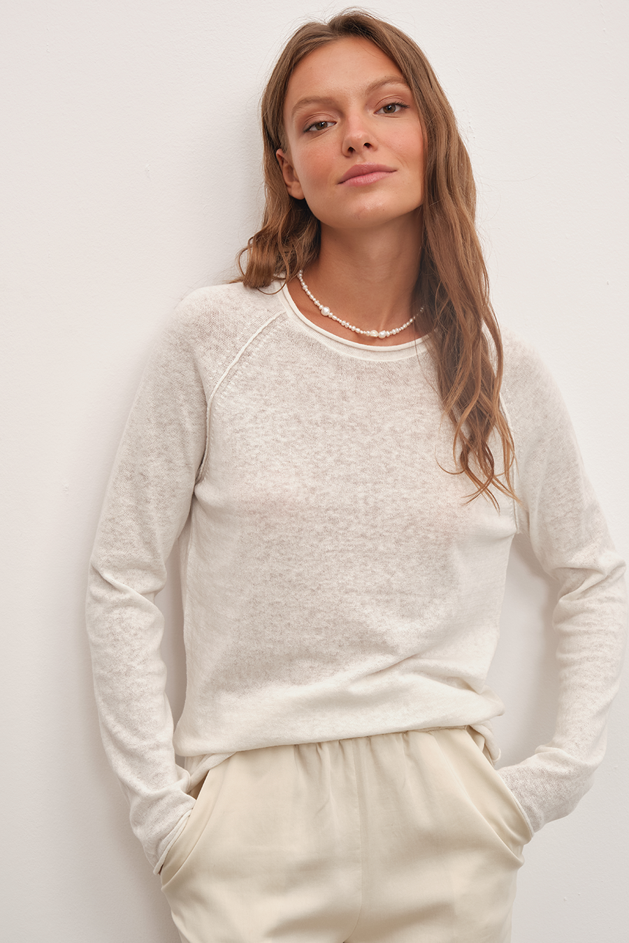 Raglan Sleeve Lightweight Unisex Sweater in Cotton/Linen Blend