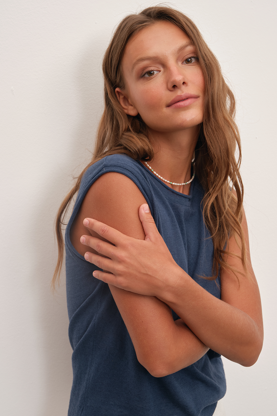 Lightweight Knit Muscle Tee in Cotton/Linen Blend