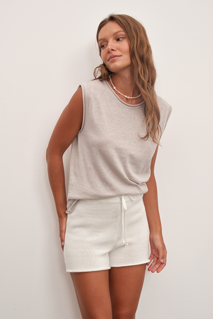 Lightweight Knit Muscle Tee in Cotton/Linen Blend