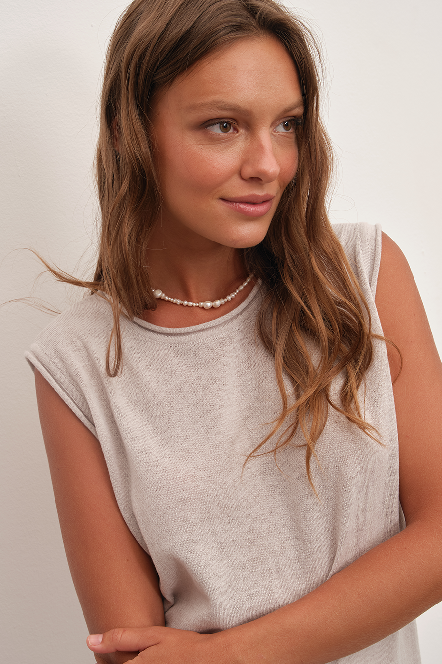 Lightweight Knit Muscle Tee in Cotton/Linen Blend