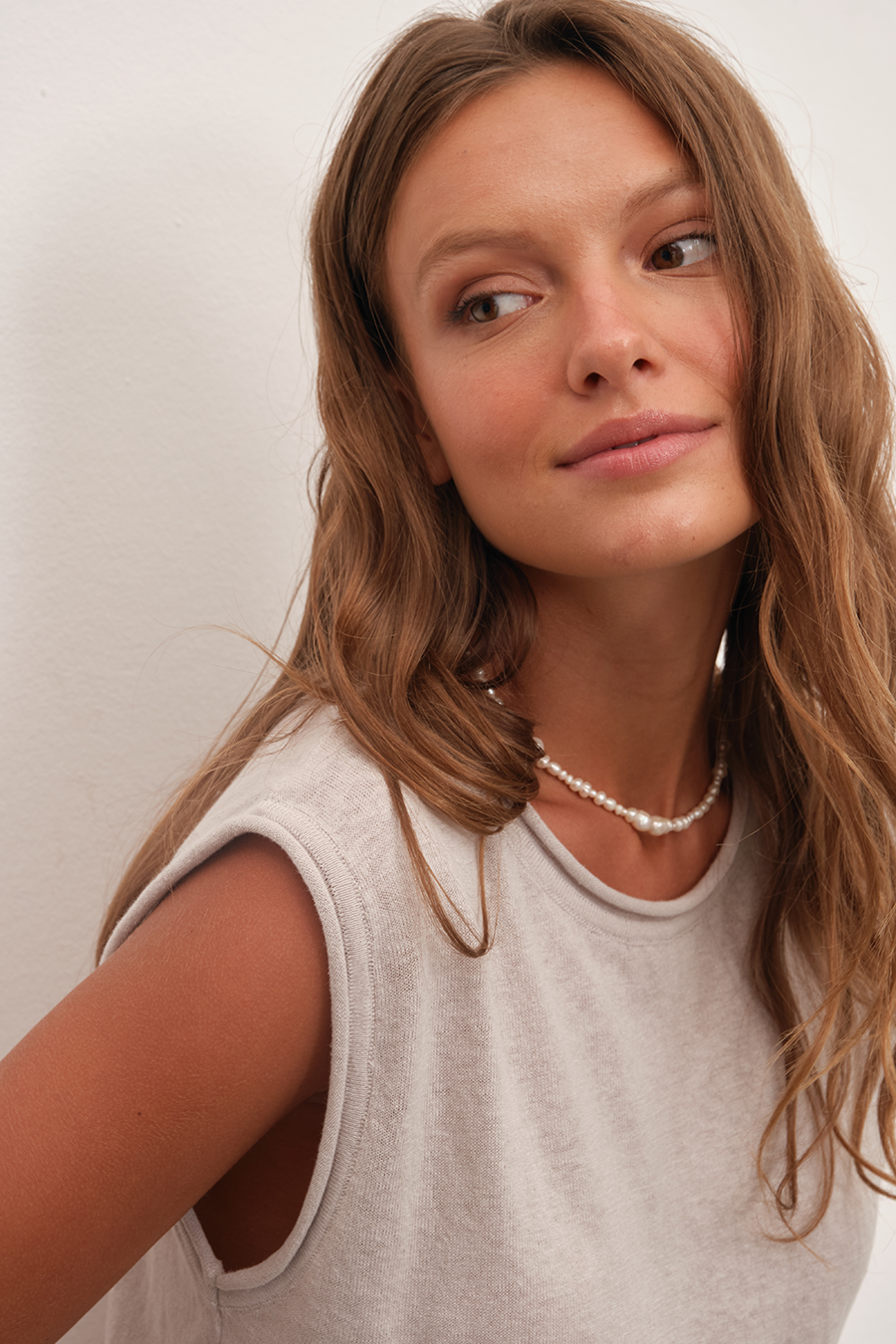 Lightweight Knit Muscle Tee in Cotton/Linen Blend