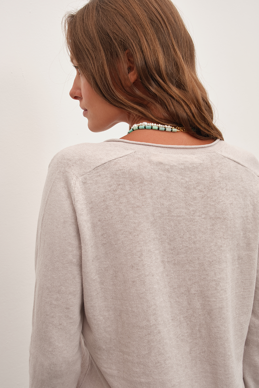 Lightweight V Neck Sweater in Cotton/Linen Blend