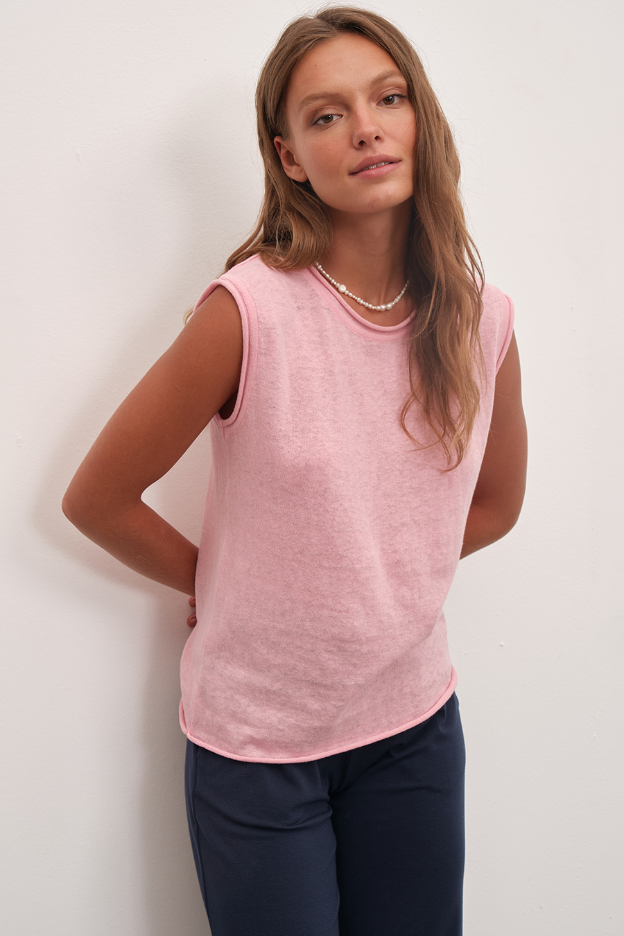 Lightweight Knit Muscle Tee in Cotton/Linen Blend