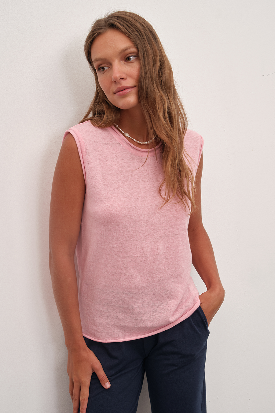 Lightweight Knit Muscle Tee in Cotton/Linen Blend