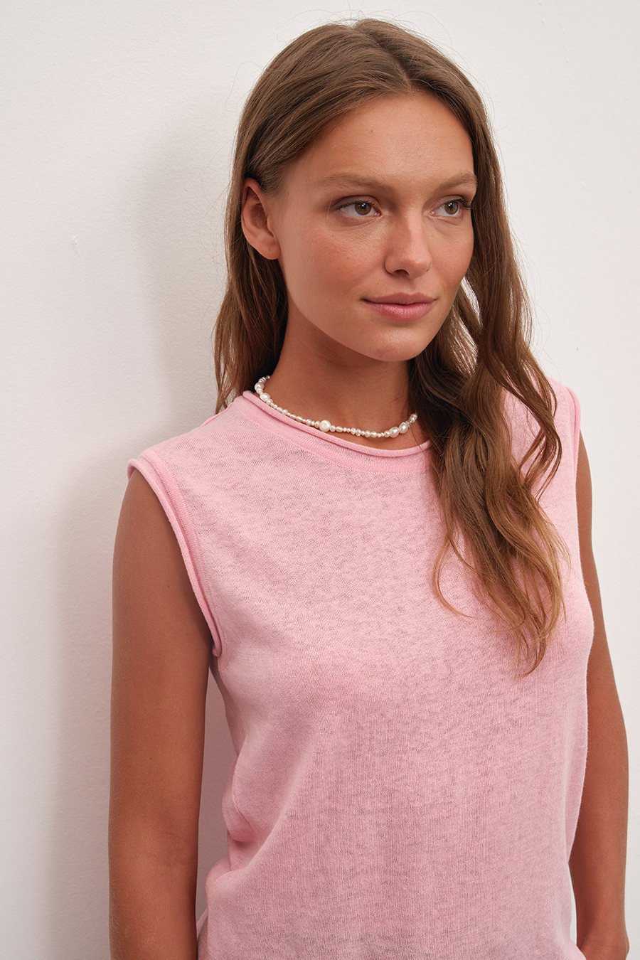 Lightweight Knit Muscle Tee in Cotton/Linen Blend