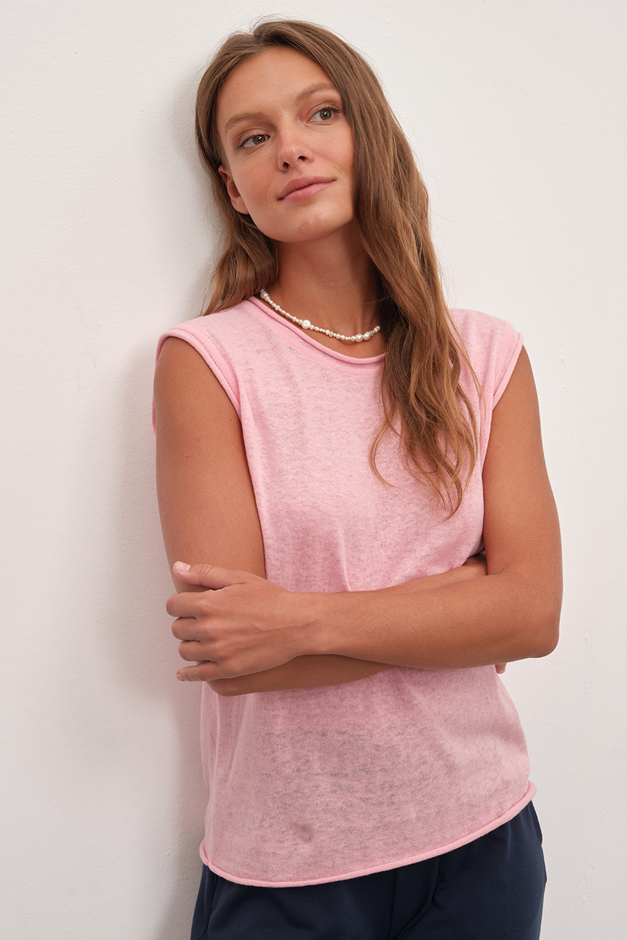 Lightweight Knit Muscle Tee in Cotton/Linen Blend
