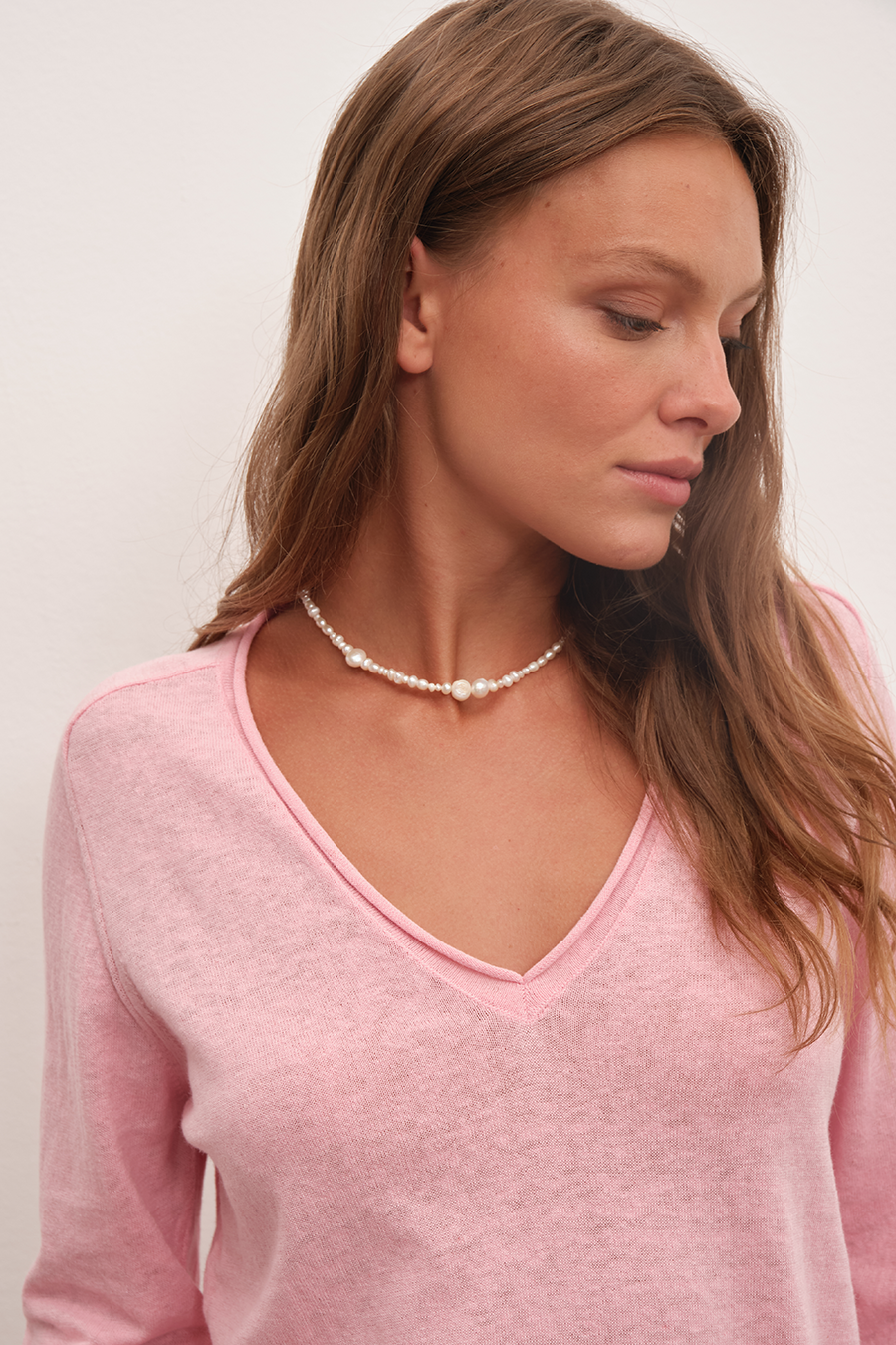 Lightweight V Neck Sweater in Cotton/Linen Blend
