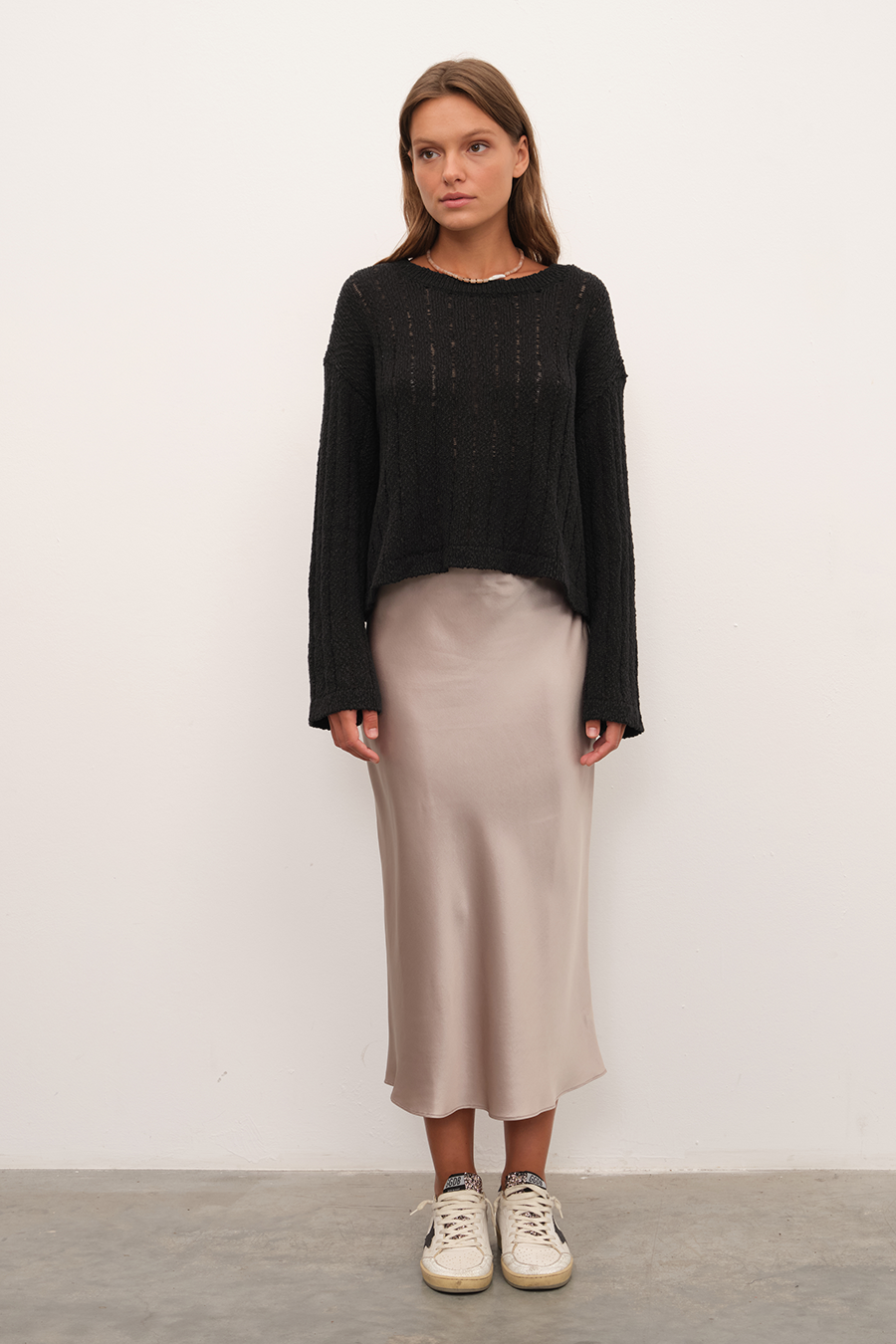 Silk Satin Midi Skirt