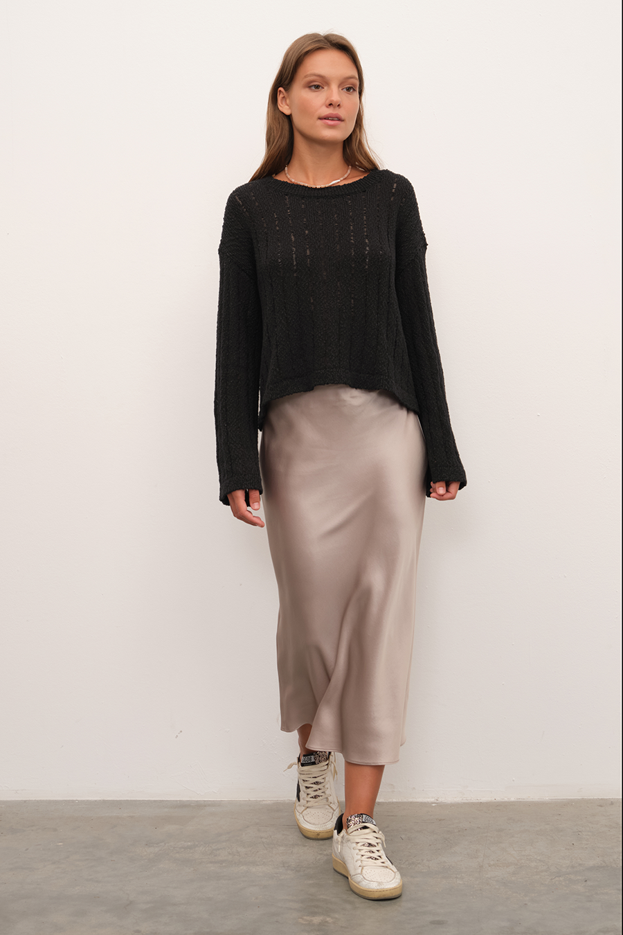 Silk Satin Midi Skirt