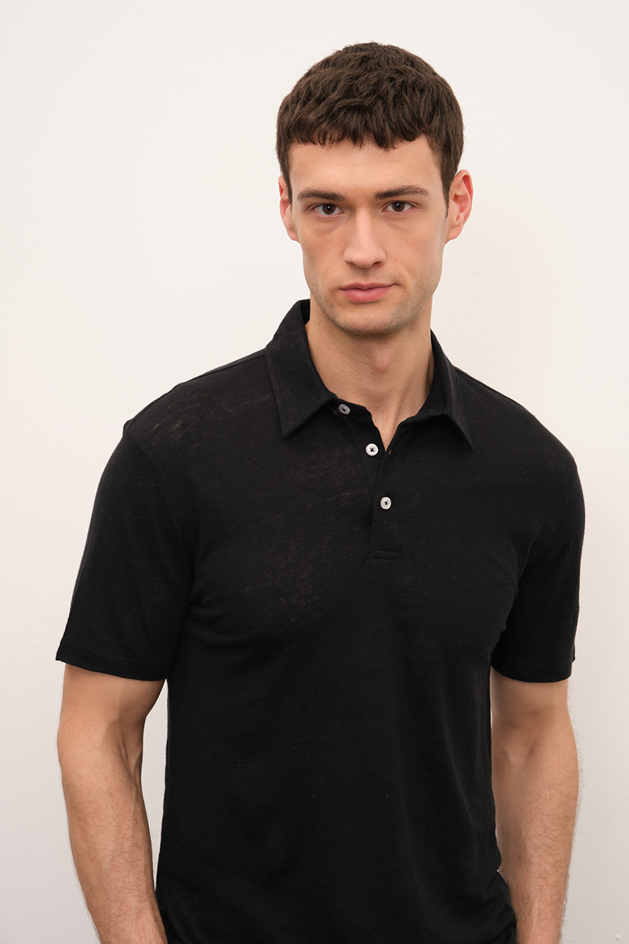 Polo Neck T-shirt in Cotton/Linen Blend