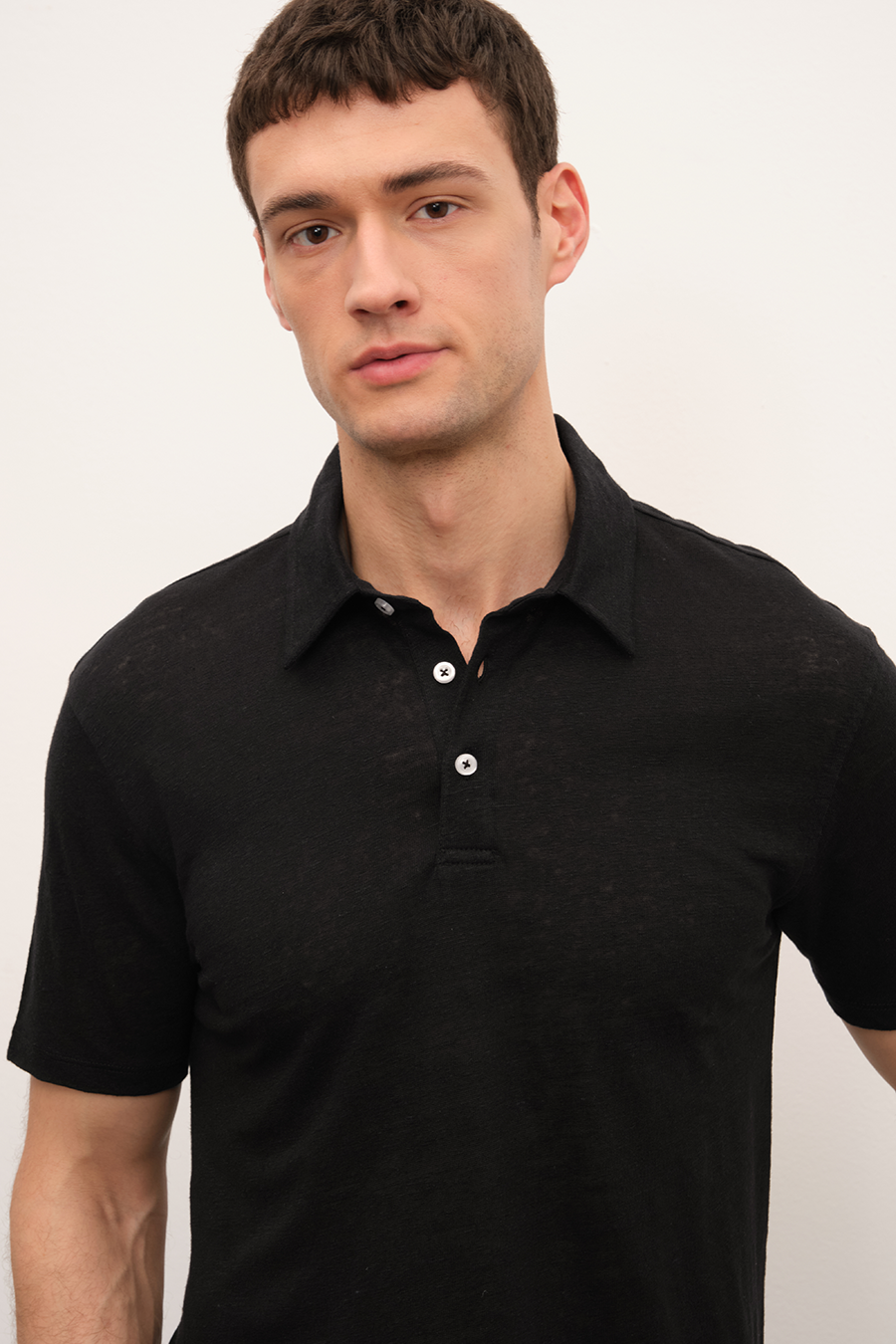 Polo Neck T-shirt in Cotton/Linen Blend