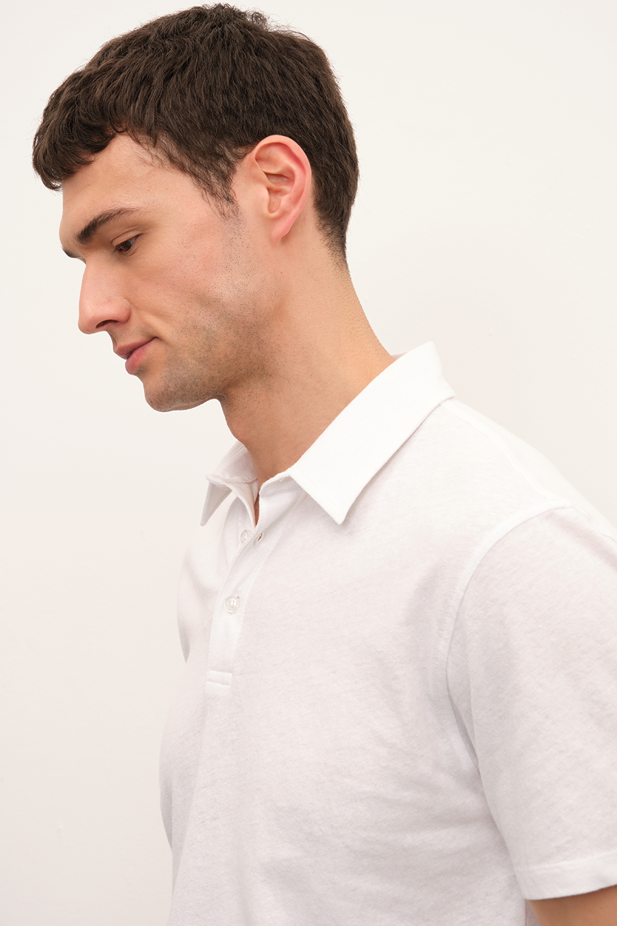 Polo Neck T-shirt in Cotton/Linen Blend