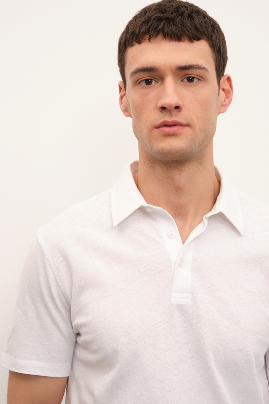 Polo Neck T-shirt in Cotton/Linen Blend