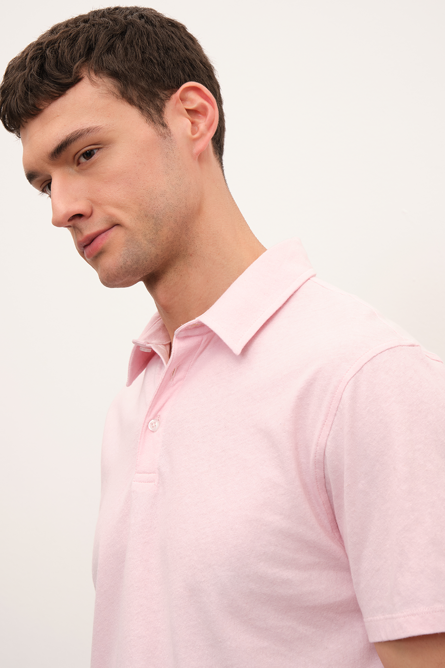 Polo Neck T-shirt in Cotton/Linen Blend