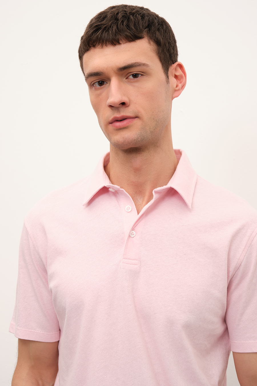 Polo Neck T-shirt in Cotton/Linen Blend