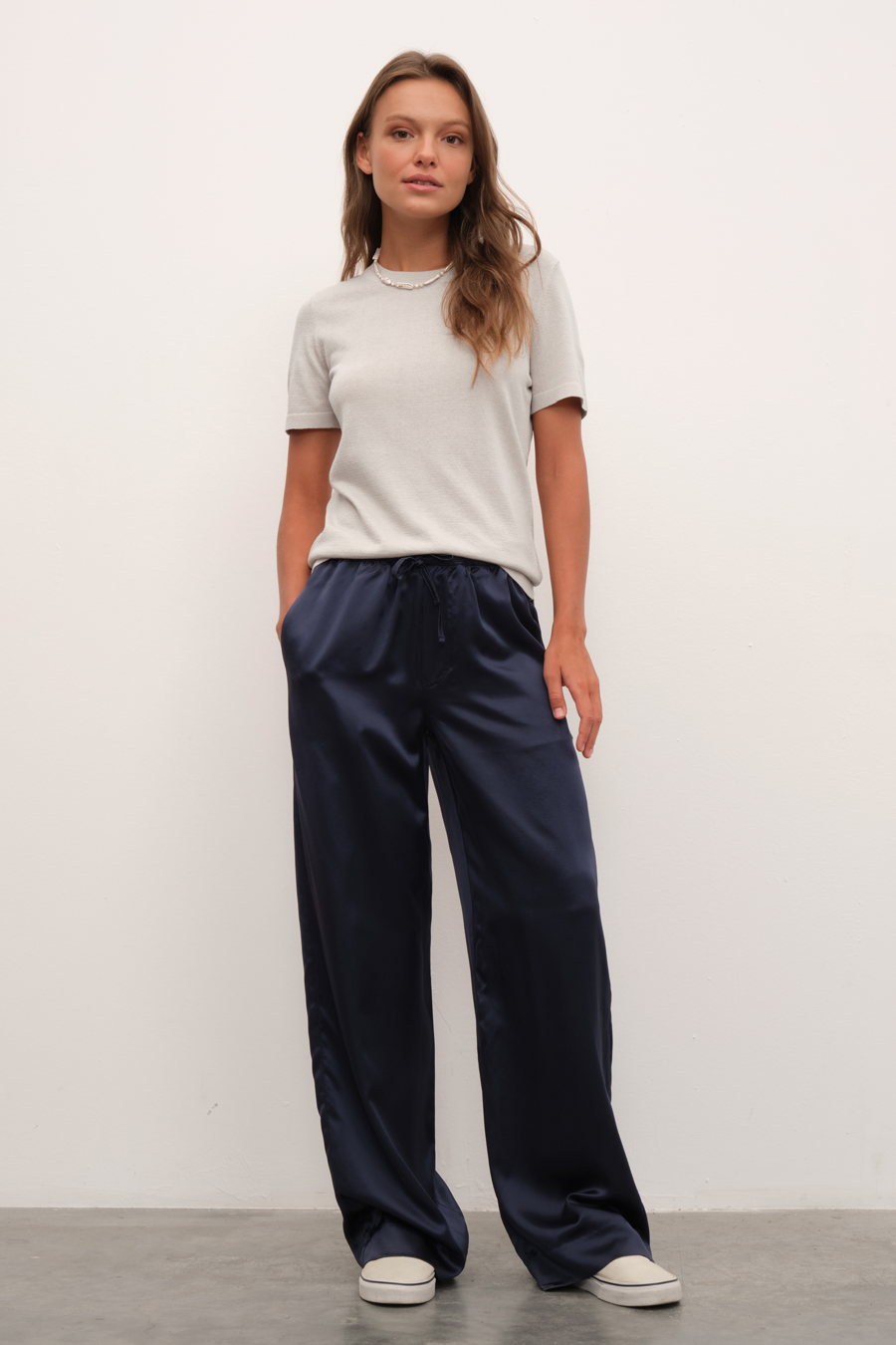 Silk Satin Wide-Leg Pants
