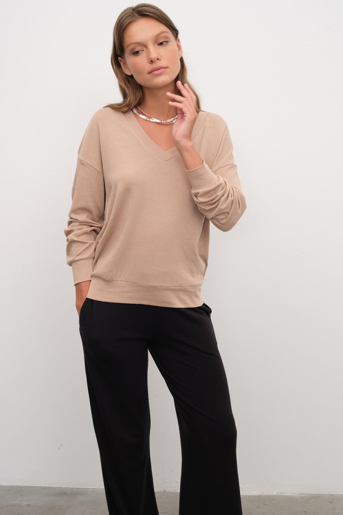 V Neck Lightweight Sweatshirt in Tri-Blend