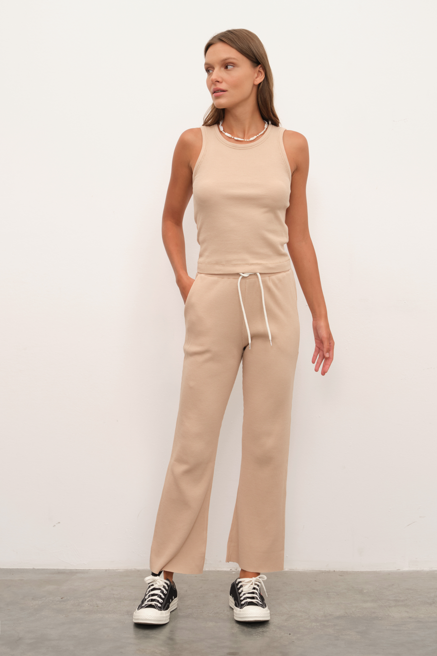 Cropped Tank Top in Waffle Cotton