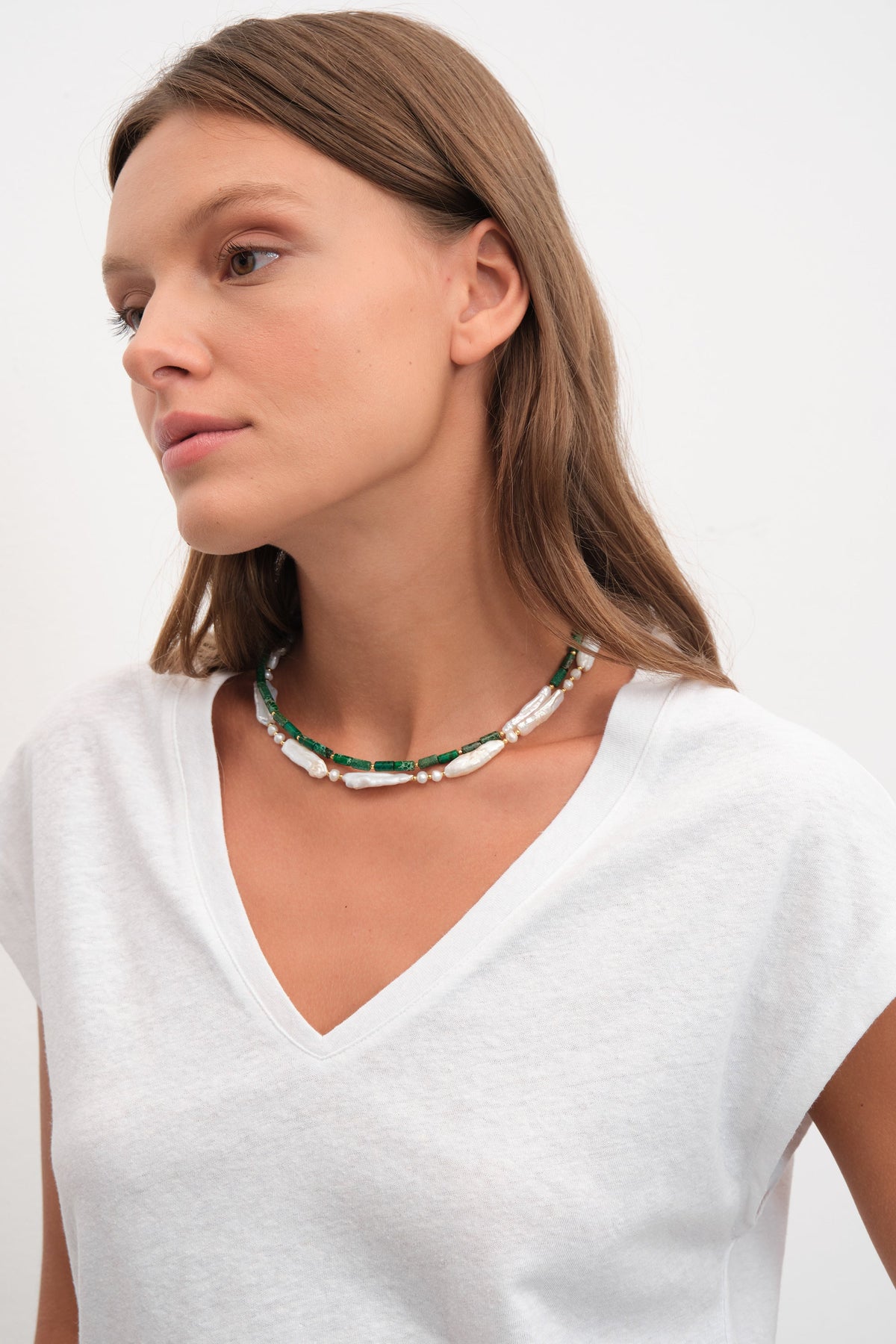 V Neck Tee in Cotton/Linen Blend
