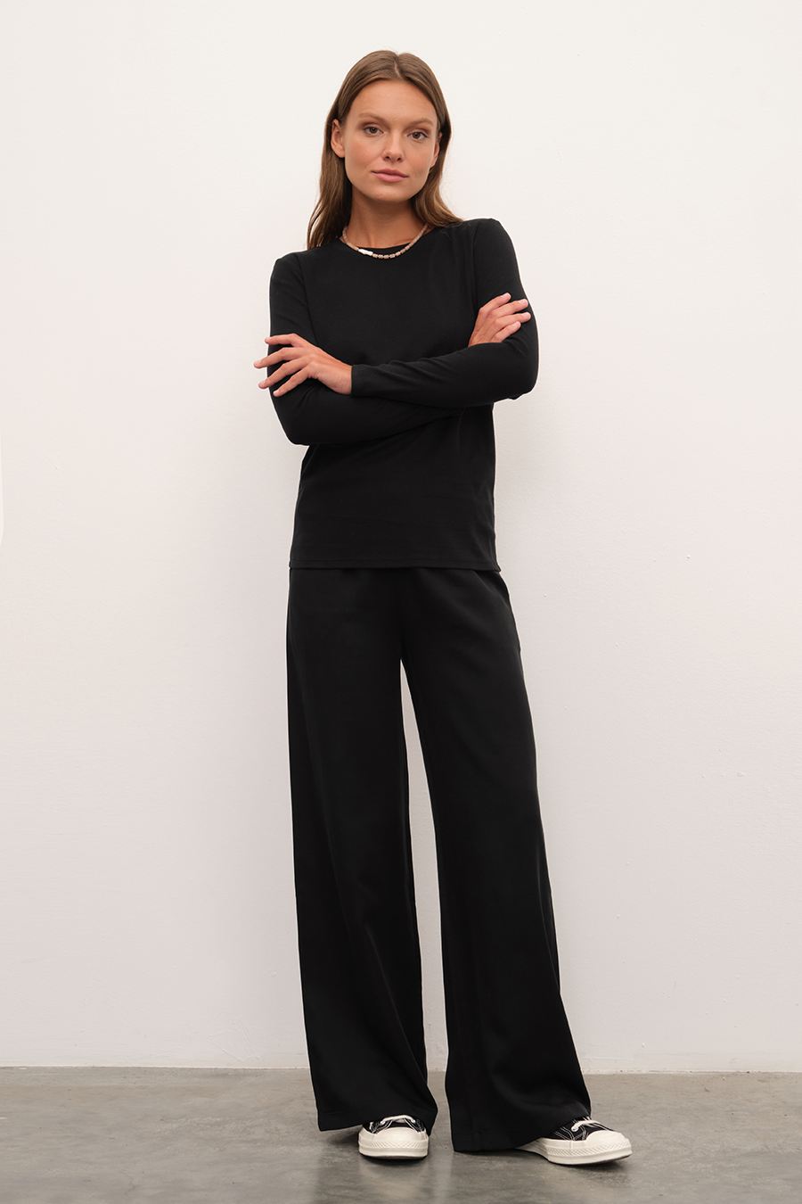 Long Sleeve Fitted T-shirt in Micro-Ribbed Cotton